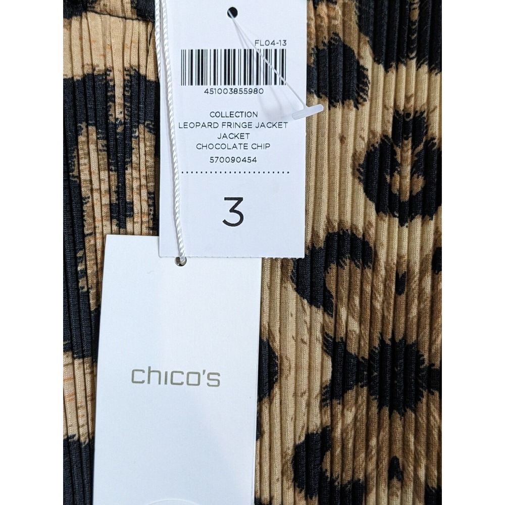 Chicos Womens Jacket Top Size 3 XL Leopard Fringe Chocolate Chip Polyester Brown - Picture 7 of 10